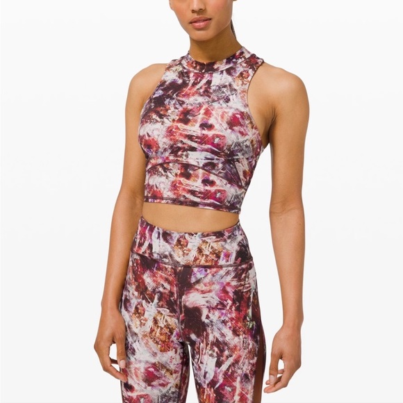 Lululemon Everlux and Mesh Cropped Tank Urbantricity Multi/Dark Terracotta Sz 6 - Picture 6 of 14